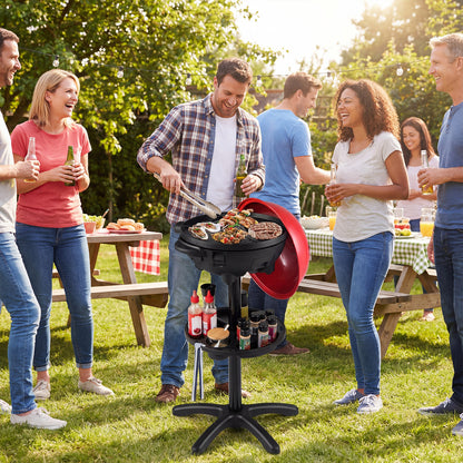 Electric BBQ Grill 1200W Indoor Outdoor Grill with 2-Zone Non-Stick Grilling Plate-RE