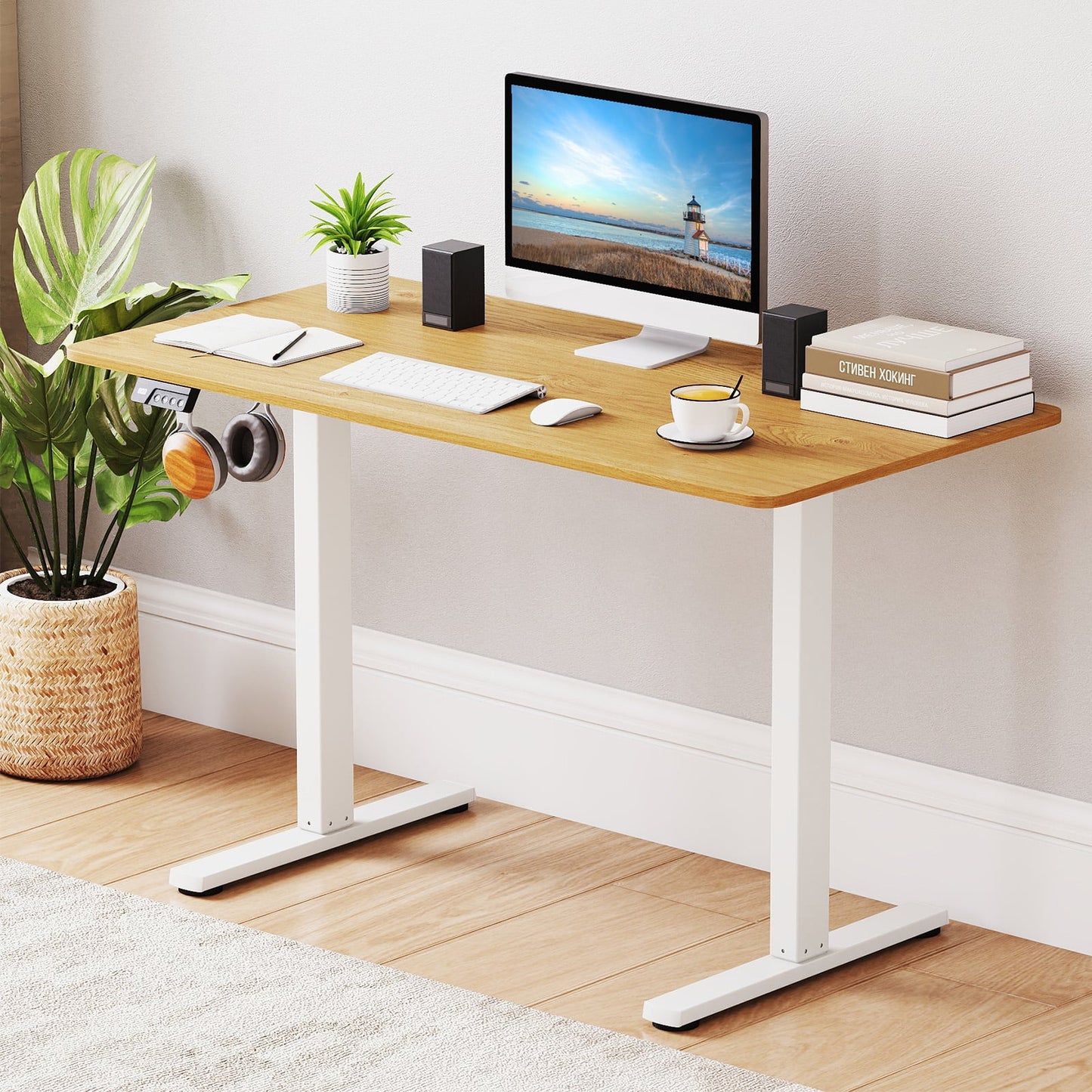Electric Standing Desk Frame Height Adjustable Computer Desk Base with LED Display-Black