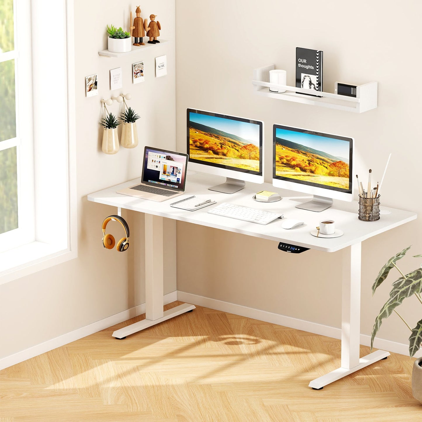 Electric Standing Desk Height Adjustable with 3 Memory Heights White-S
