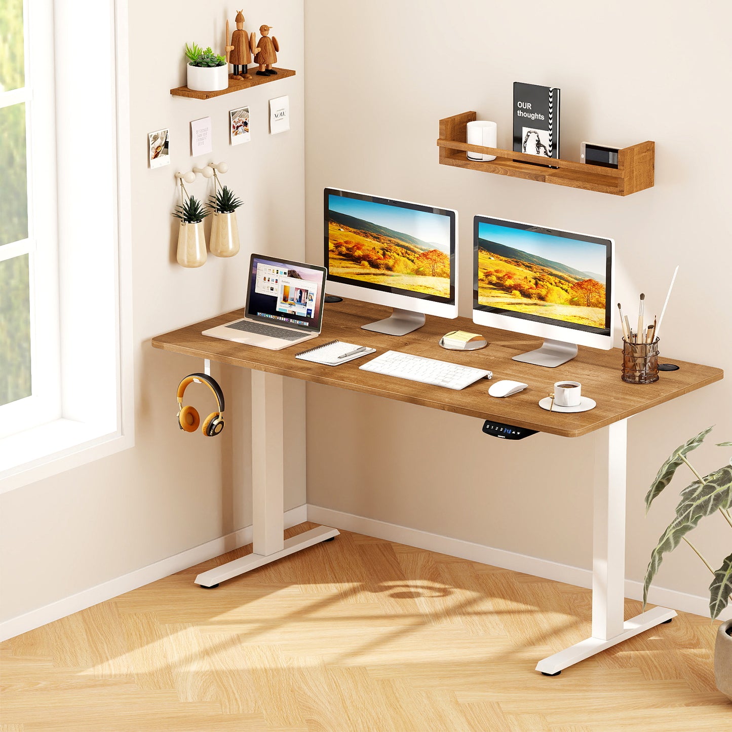 Electric Standing Desk Height Adjustable with 3 Memory Heights Walnut-M