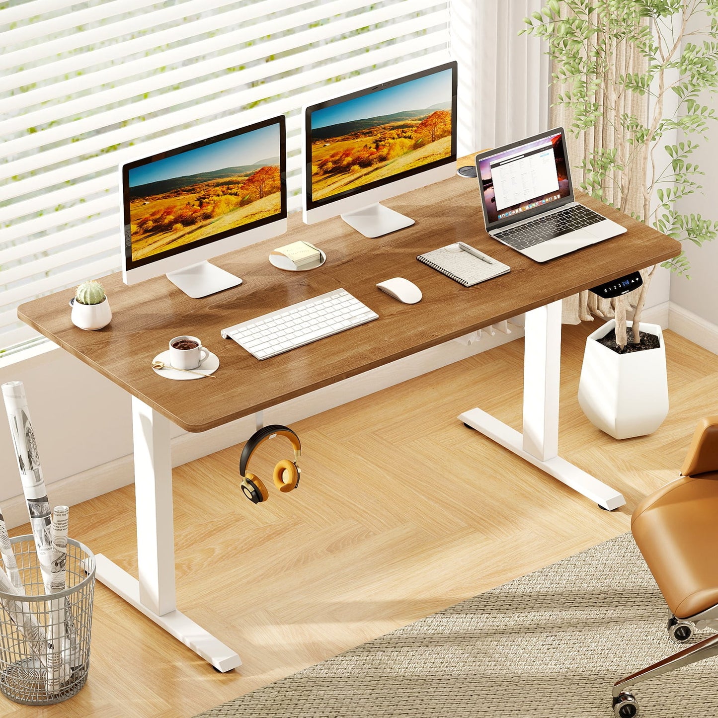 Electric Standing Desk Height Adjustable with 3 Memory Heights Walnut-M