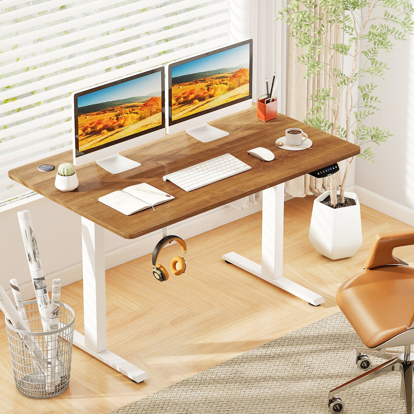 Electric Standing Desk Height Adjustable with 3 Memory Heights Walnut-M