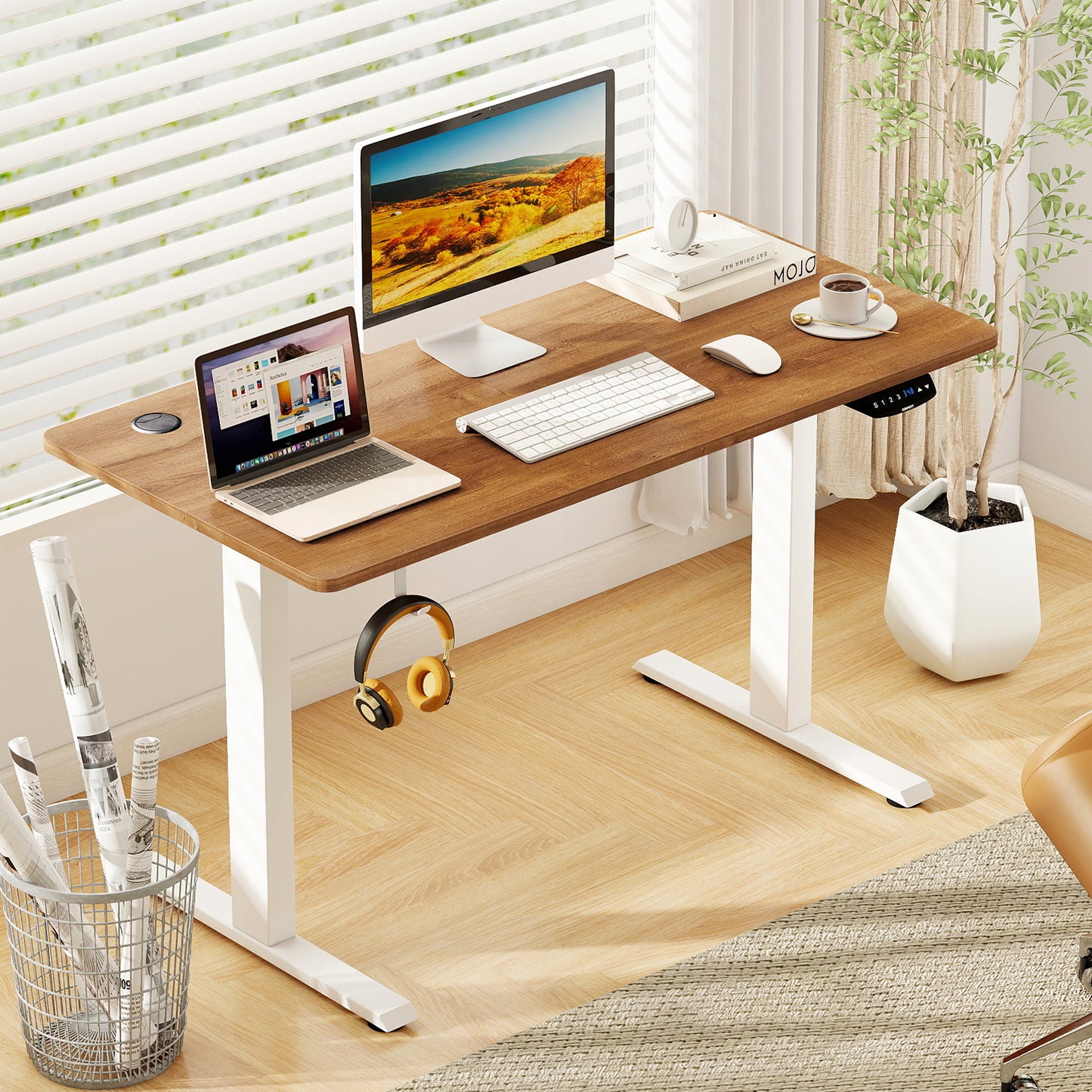 Electric Standing Desk Height Adjustable with 3 Memory Heights Walnut-M