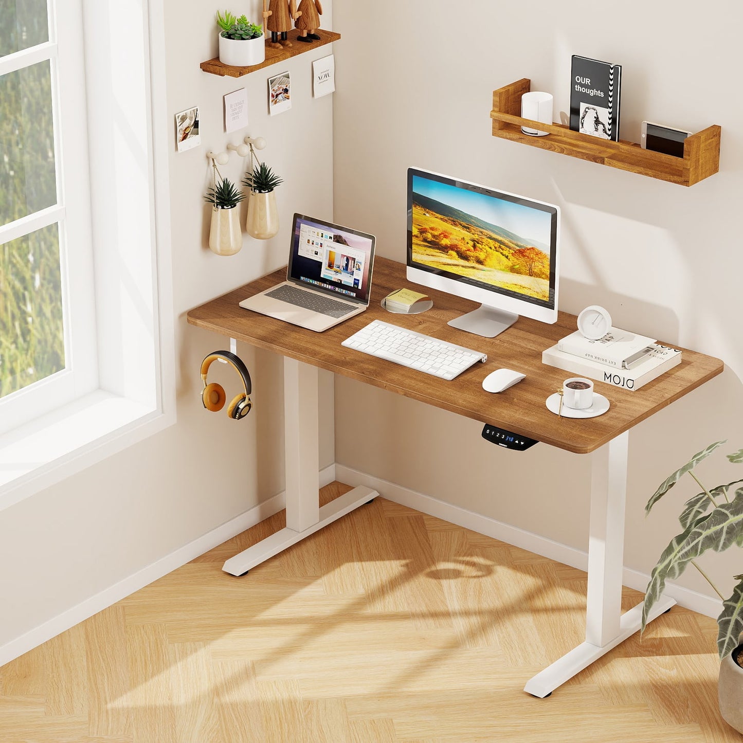 Electric Standing Desk Height Adjustable with 3 Memory Heights Walnut-M