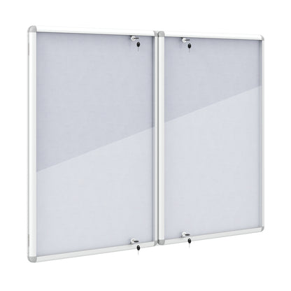 Lockable cork notice board with silver aluminum frame, ideal for home office or bulletin display, by Wilsons Home Store.