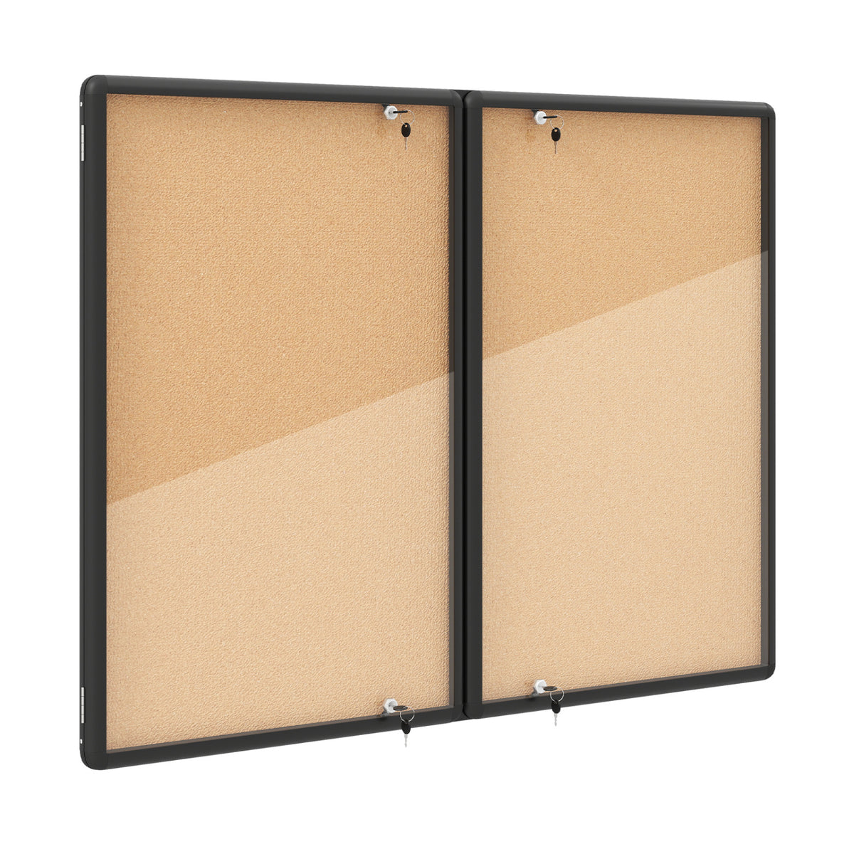 Black enclosed bulletin board with aluminum frame and felt surface, suitable for office or home office use.