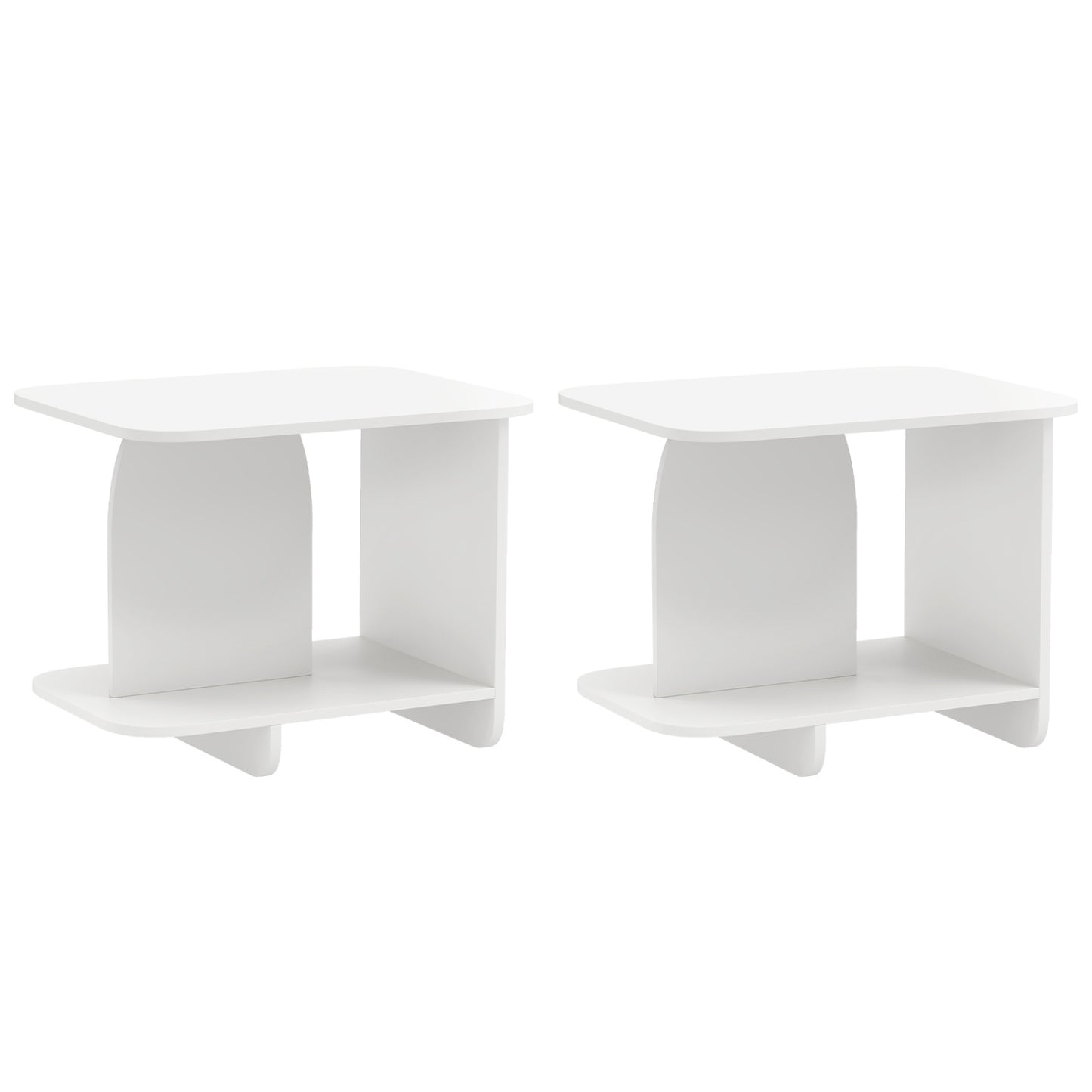 End Table Set of 2 2-Tier Sofa Side Tables with Storage Shelf-White