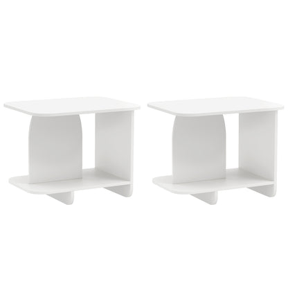 End Table Set of 2 2-Tier Sofa Side Tables with Storage Shelf-White