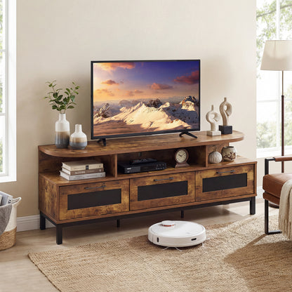 Entertainment Center with 3 Storage Drawers and Open Shelves-Natural