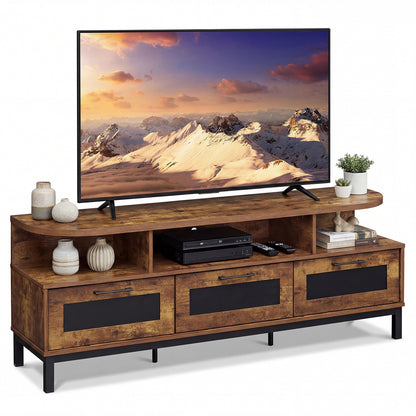 Entertainment Center with 3 Storage Drawers and Open Shelves-Natural