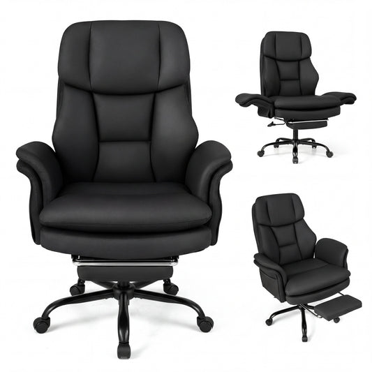 Ergonomic Cross Legged Office Chair Big and Tall Executive Chair with Retractable Footrest-Black