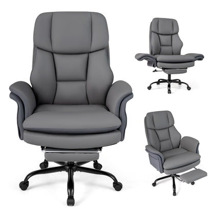 Ergonomic Cross Legged Office Chair Big and Tall Executive Chair with Retractable Footrest-Black