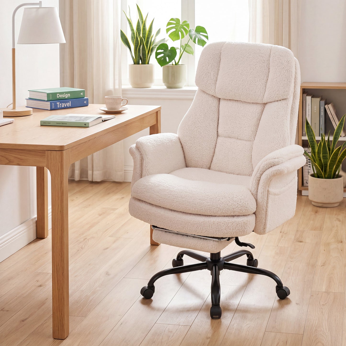 Ergonomic Cross Legged Office Chair Big and Tall Executive Chair with Retractable Footrest-Black