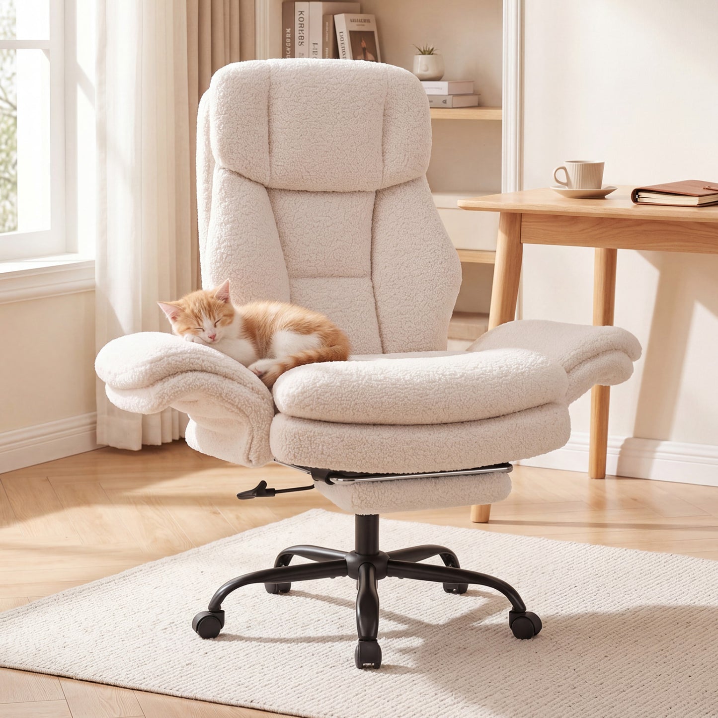 Ergonomic Cross Legged Office Chair Big and Tall Executive Chair with Retractable Footrest-Black