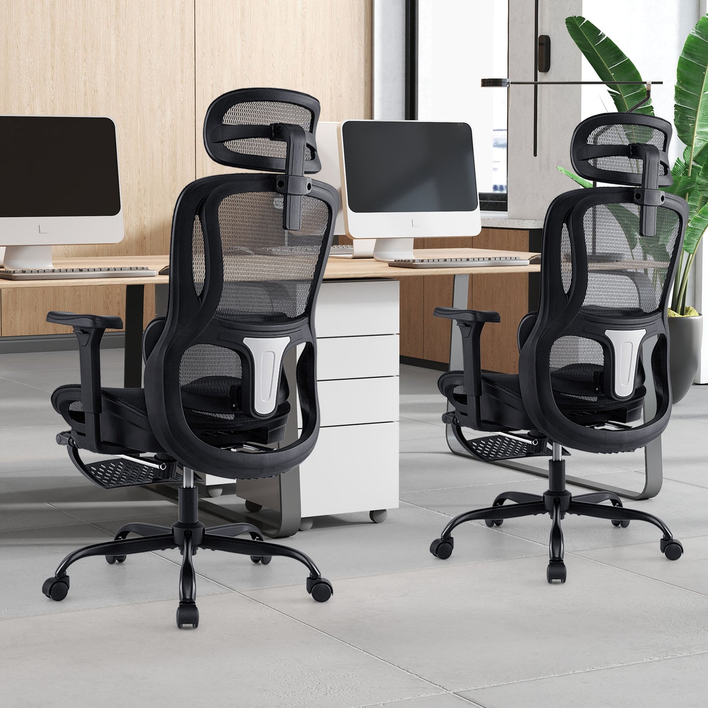 Ergonomic Office Chair Swivel Computer Desk Chair with Rotating Headrest-Black