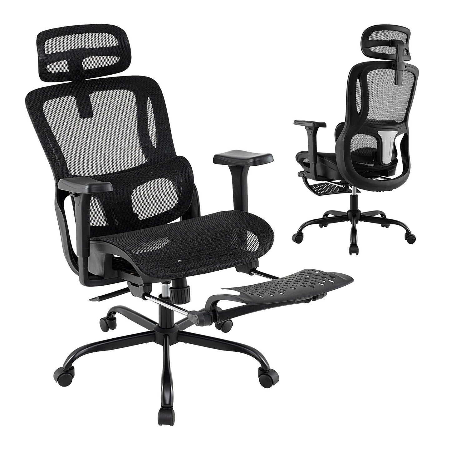 Ergonomic Office Chair Swivel Computer Desk Chair with Rotating Headrest-Black