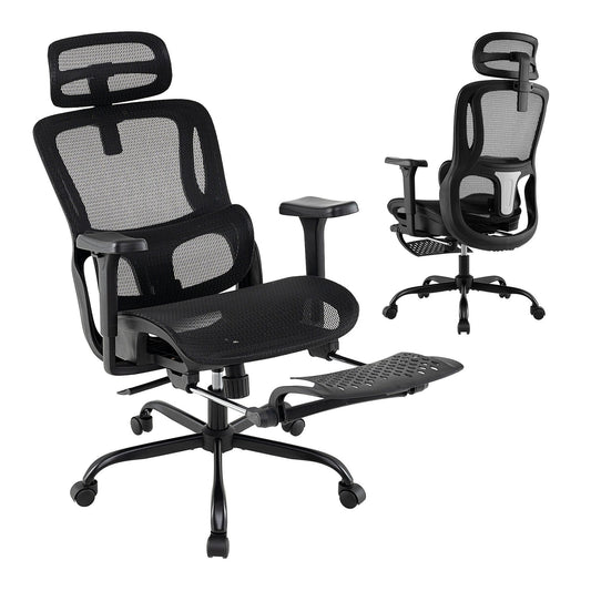 Ergonomic Office Chair Swivel Computer Desk Chair with Rotating Headrest-Black