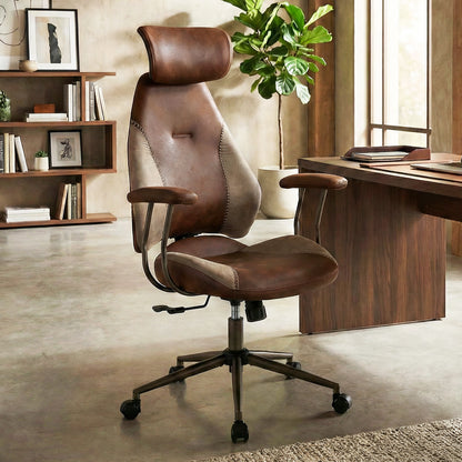 Ergonomic Office Chair Computer Desk Chair with 2D Headrest and Rocking Backrest-Brown