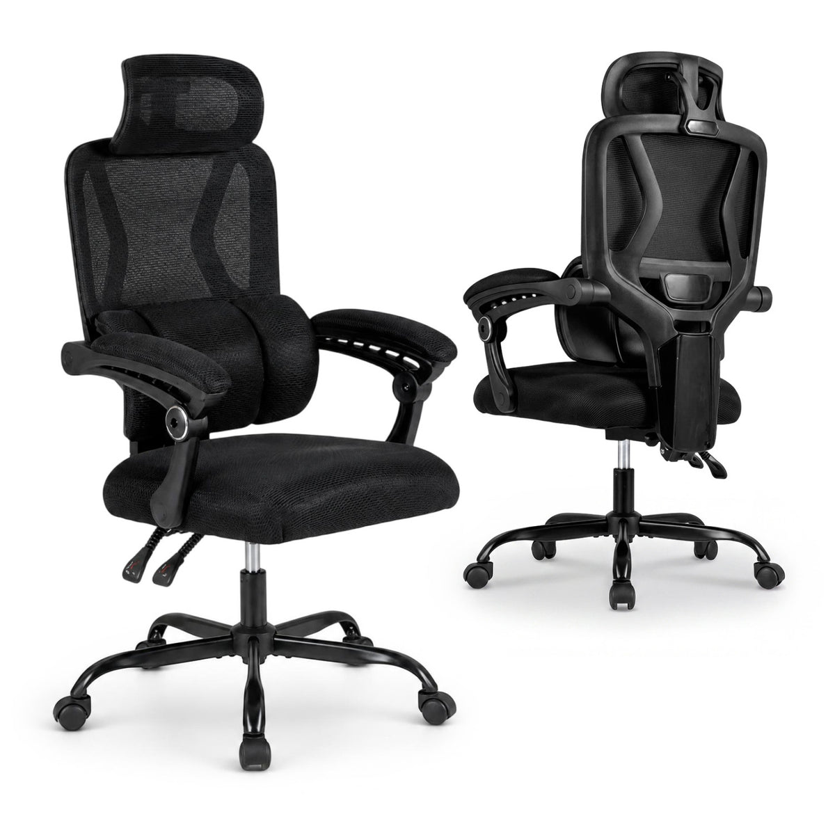 Ergonomic Office Computer Mesh Chair with High Back Adaptive Lumbar Support and 2D Adjustable Headrest-Black