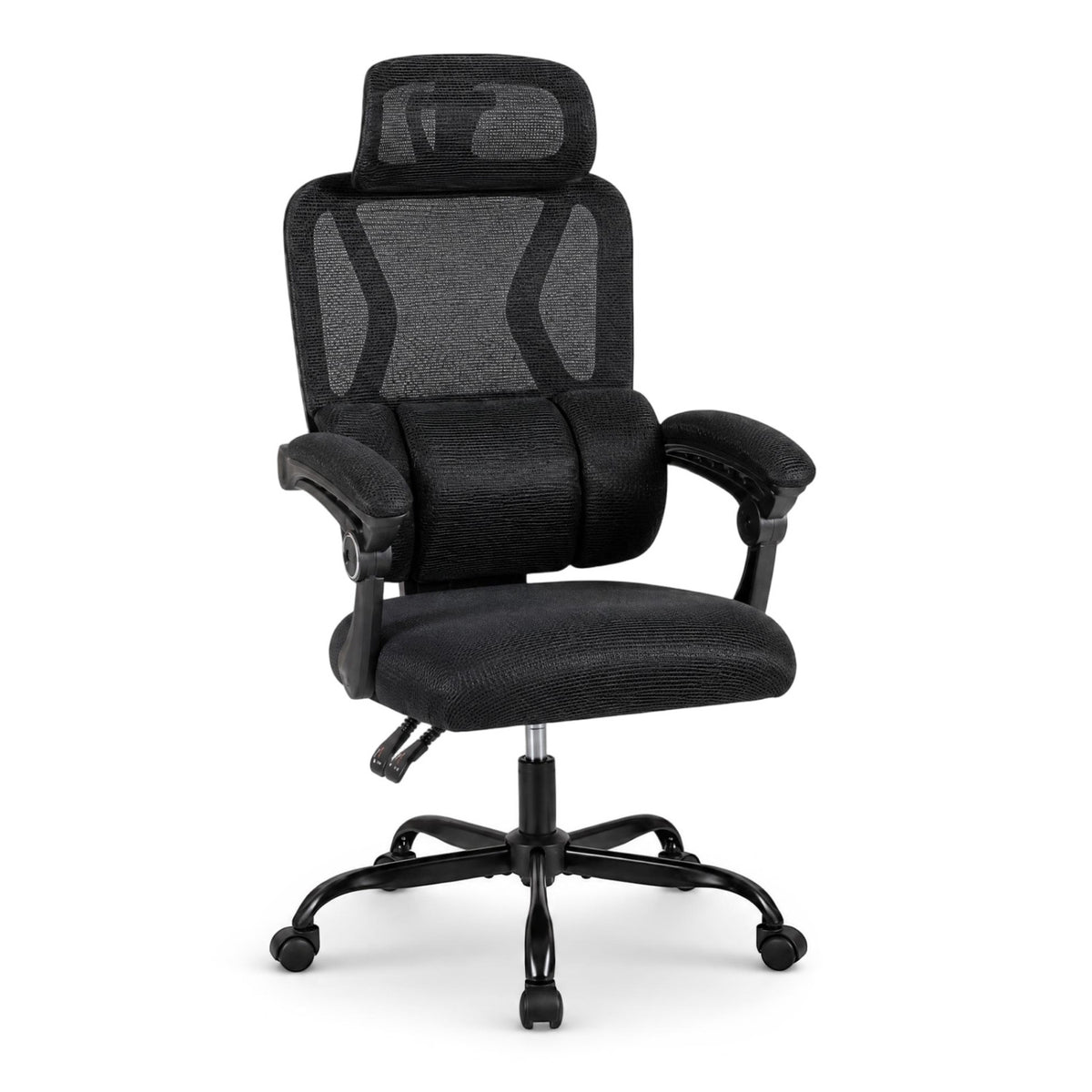 Ergonomic Office Computer Mesh Chair with High Back Adaptive Lumbar Support and 2D Adjustable Headrest-Black