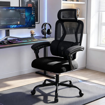Ergonomic Office Computer Mesh Chair with High Back Adaptive Lumbar Support and 2D Adjustable Headrest-Black