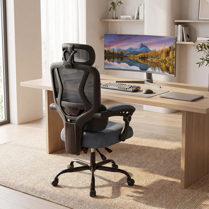 Ergonomic Office Computer Mesh Chair with High Back Adaptive Lumbar Support and 2D Adjustable Headrest-Black