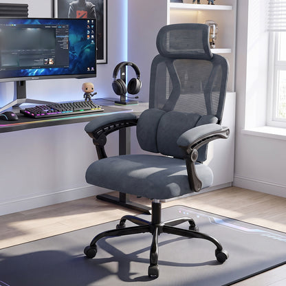 Ergonomic Office Computer Mesh Chair with High Back Adaptive Lumbar Support and 2D Adjustable Headrest-Black