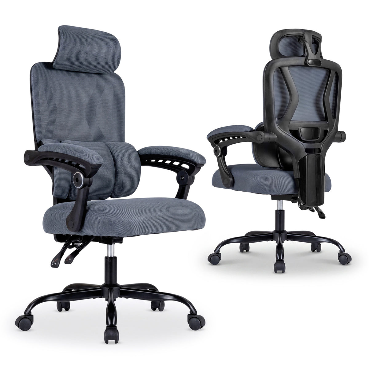 Ergonomic Office Computer Mesh Chair with High Back Adaptive Lumbar Support and 2D Adjustable Headrest-Black