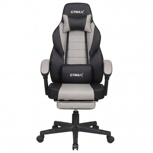 Ergonomic Video Game Chair with Headrest and Reclining Backrest-Grey
