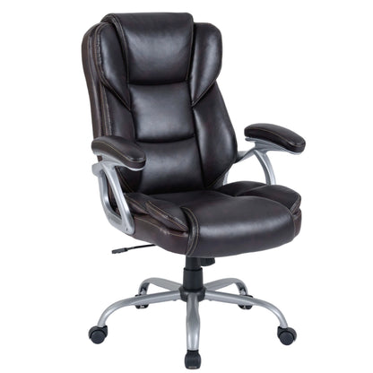 Executive Office Chair Leather Ergonomic Computer Desk Chair with Padded Seat and Armrests-Black