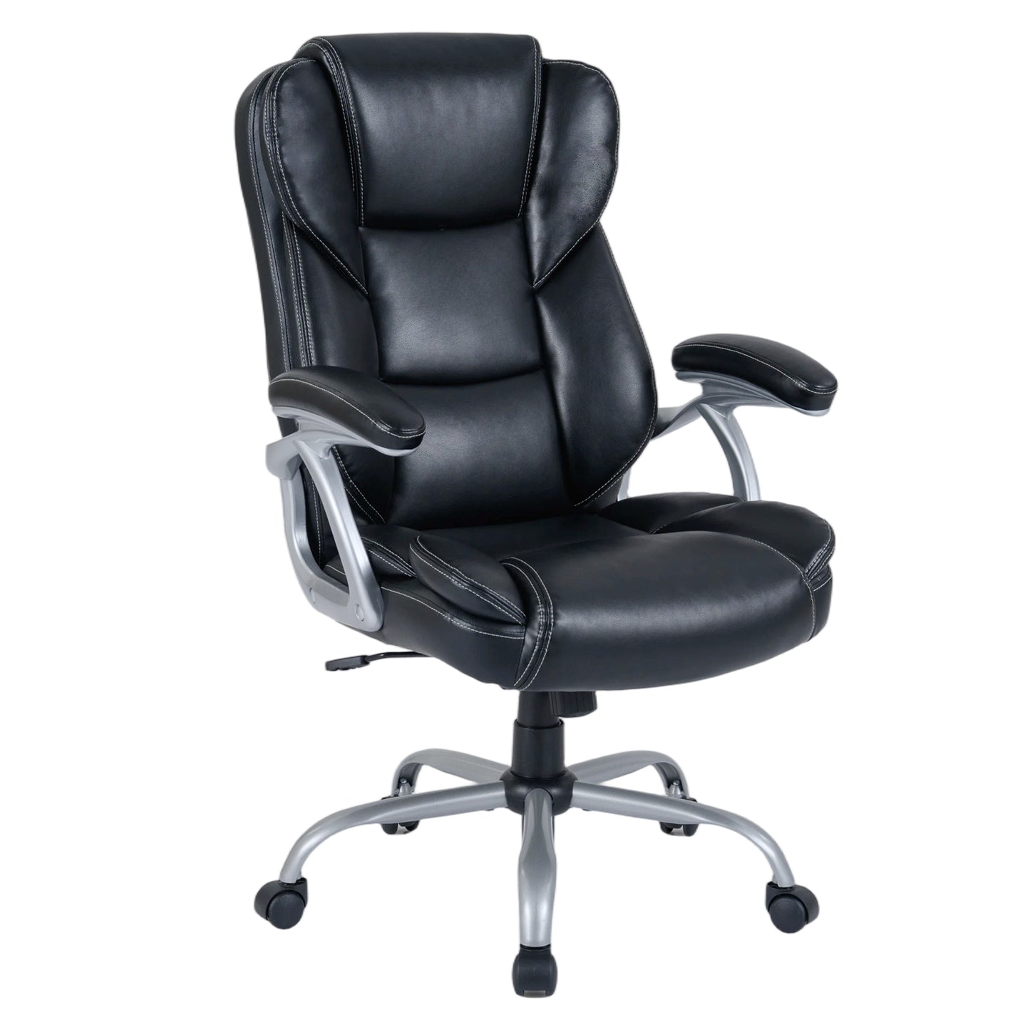 Executive Office Chair Leather Ergonomic Computer Desk Chair with Padded Seat and Armrests-Black