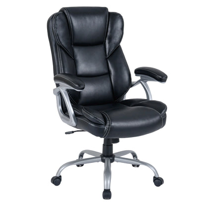 Executive Office Chair Leather Ergonomic Computer Desk Chair with Padded Seat and Armrests-Black