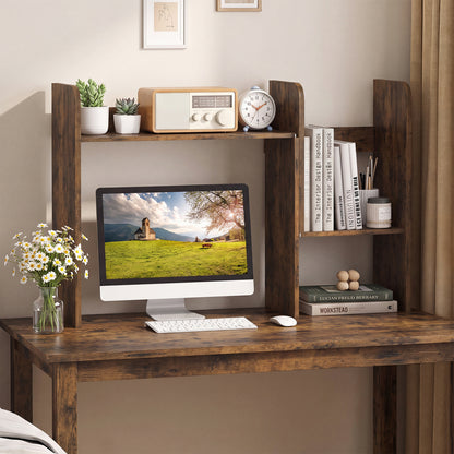 Expandable Desk Bookshelf with Open Cubes and Desktop Display Rack-Rustic Brown