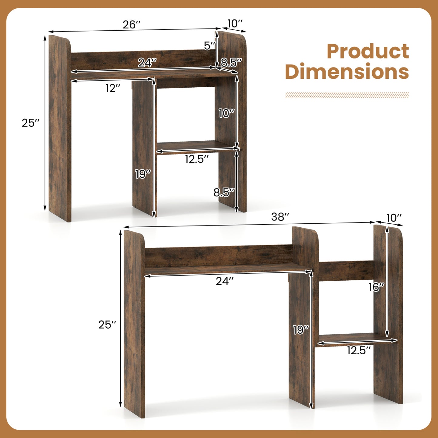 Expandable Desk Bookshelf with Open Cubes and Desktop Display Rack-Rustic Brown