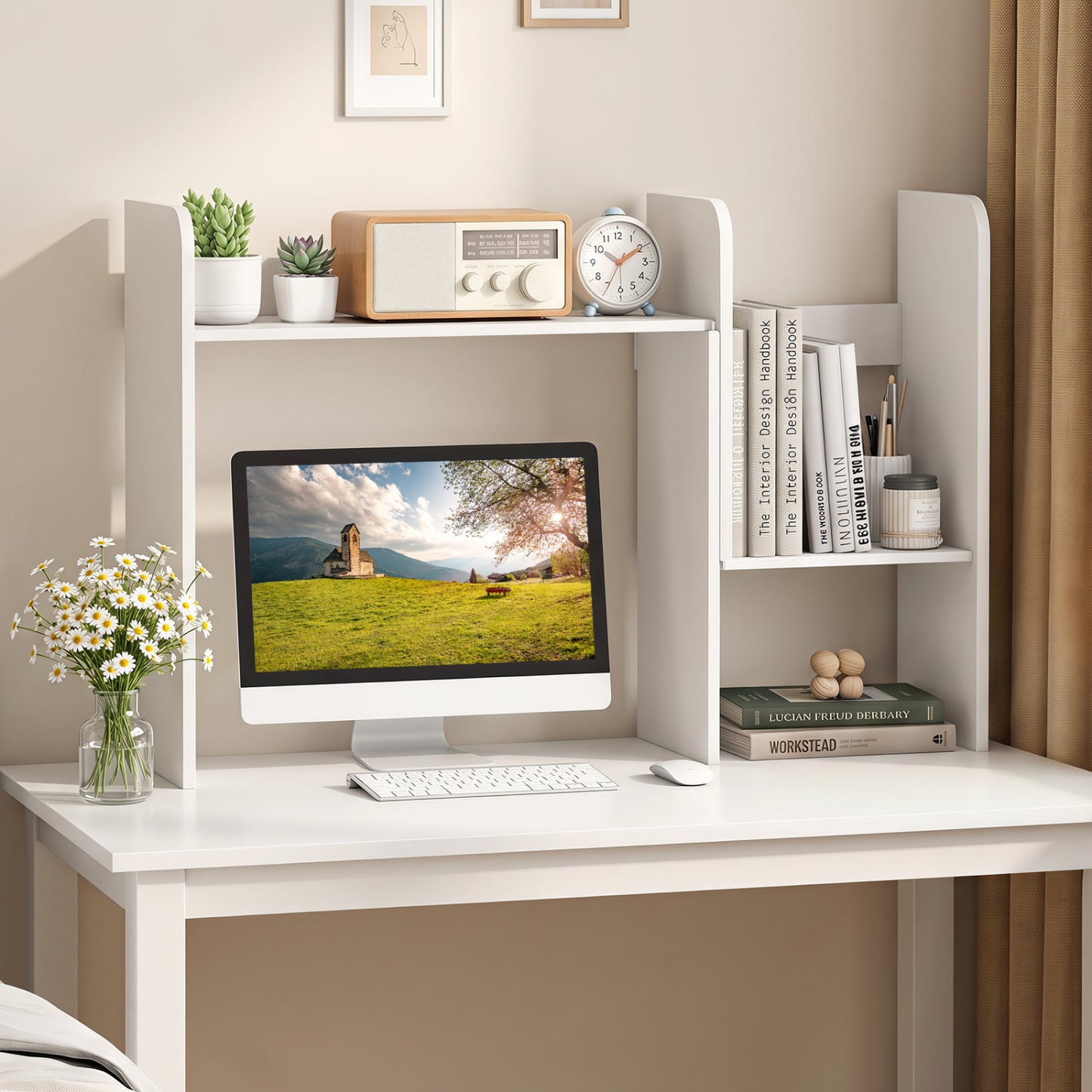 Expandable Desk Bookshelf with Open Cubes and Desktop Display Rack-Rustic Brown