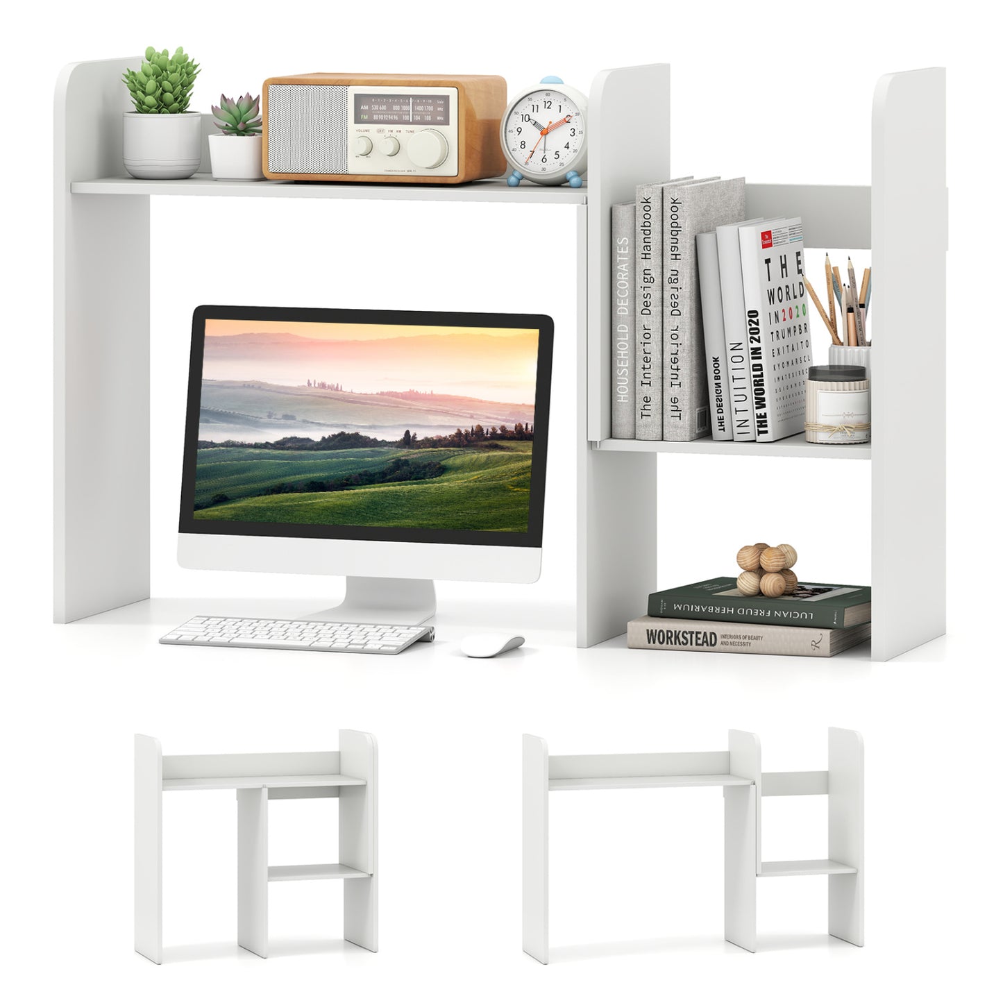 Expandable Desk Bookshelf with Open Cubes and Desktop Display Rack-Rustic Brown
