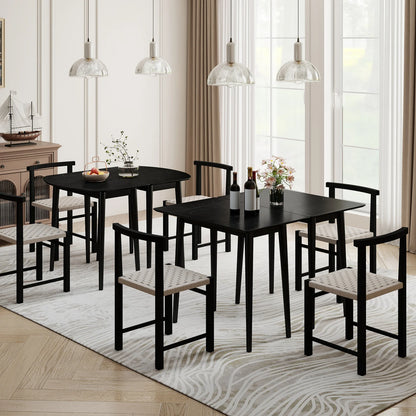 Extendable Dining Table Set with 2 Half-Round and 1 Rectangular Tables-Black