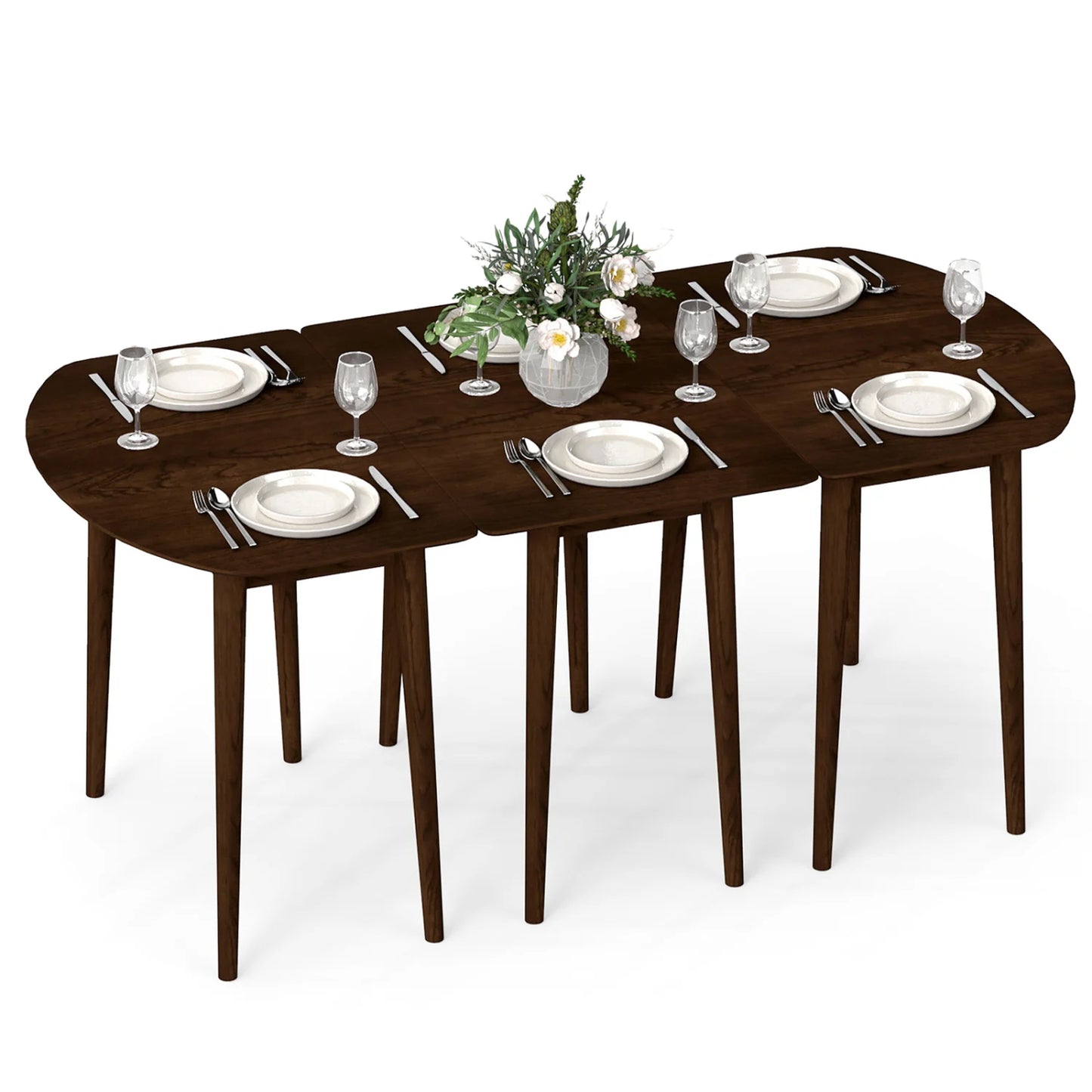 Extendable Dining Table Set with 2 Half-Round and 1 Rectangular Tables-Black