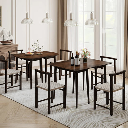 Extendable Dining Table Set with 2 Half-Round and 1 Rectangular Tables-Black