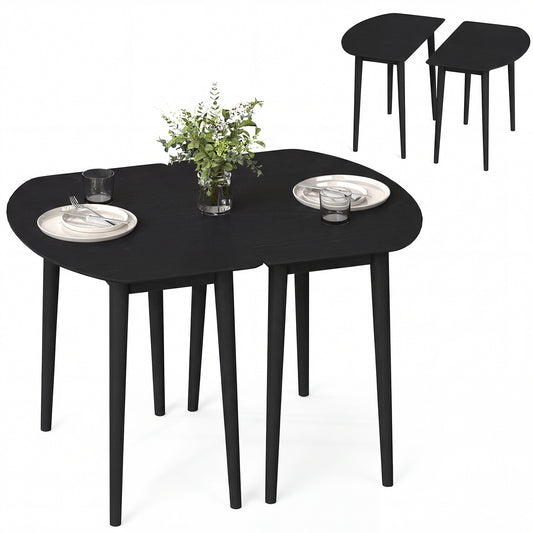 Extendable Oval Dining Table Set with 2 Half-Round Tables for 4-6 People-Black
