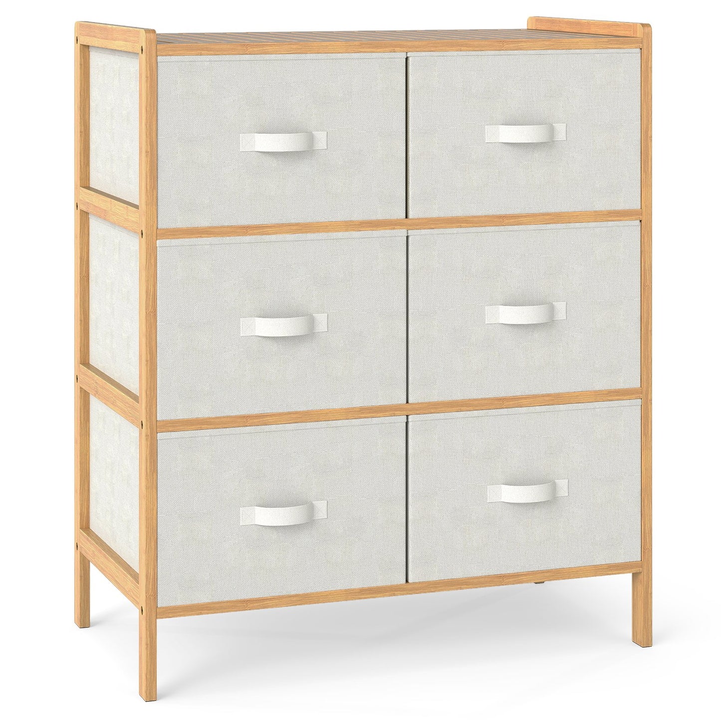 Fabric Dresser with 6 Drawers with 6 Folding Fabric Bins for Bedroom Living Room-Natural