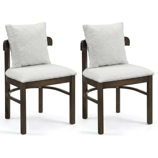 Fabric Upholstered Wood Dining Chairs Set of 2 with Removable Pillow-Gray