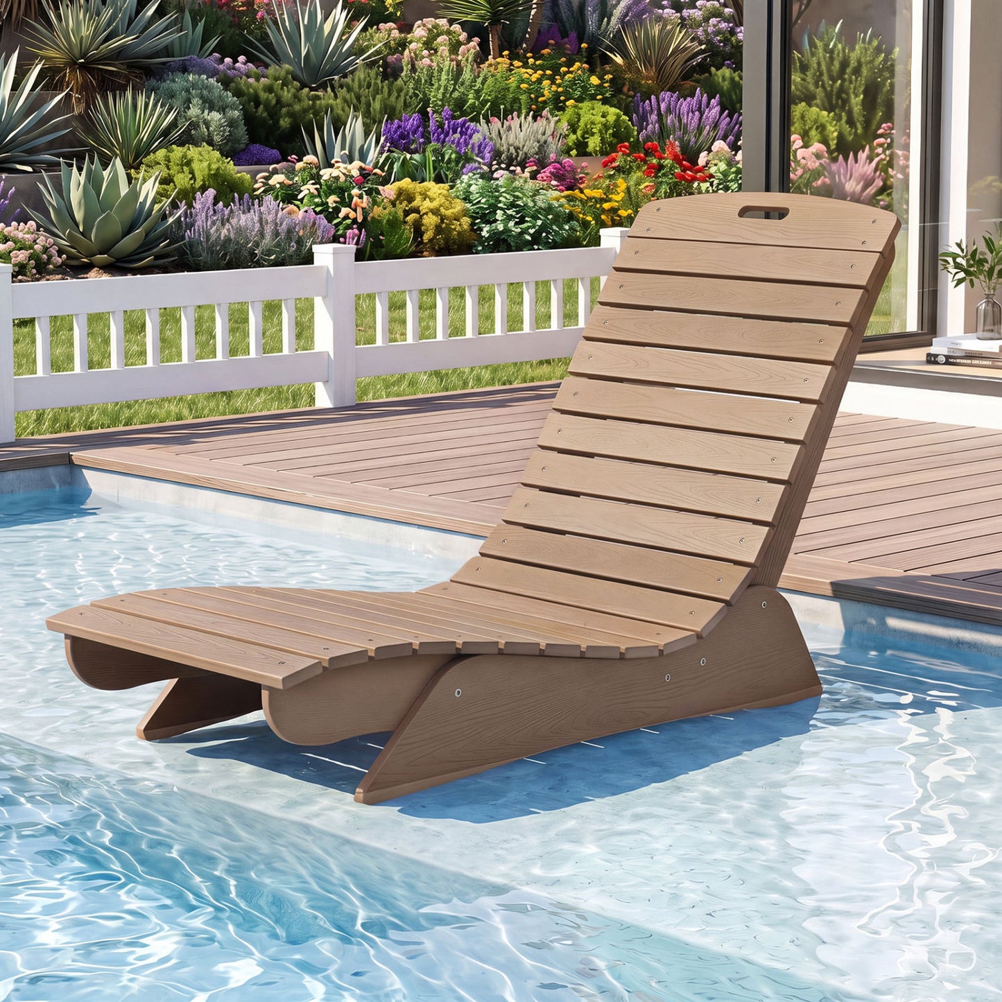 Fade-Resistant Outdoor Lounger with Contoured Shape for Deck Poolside-Brown