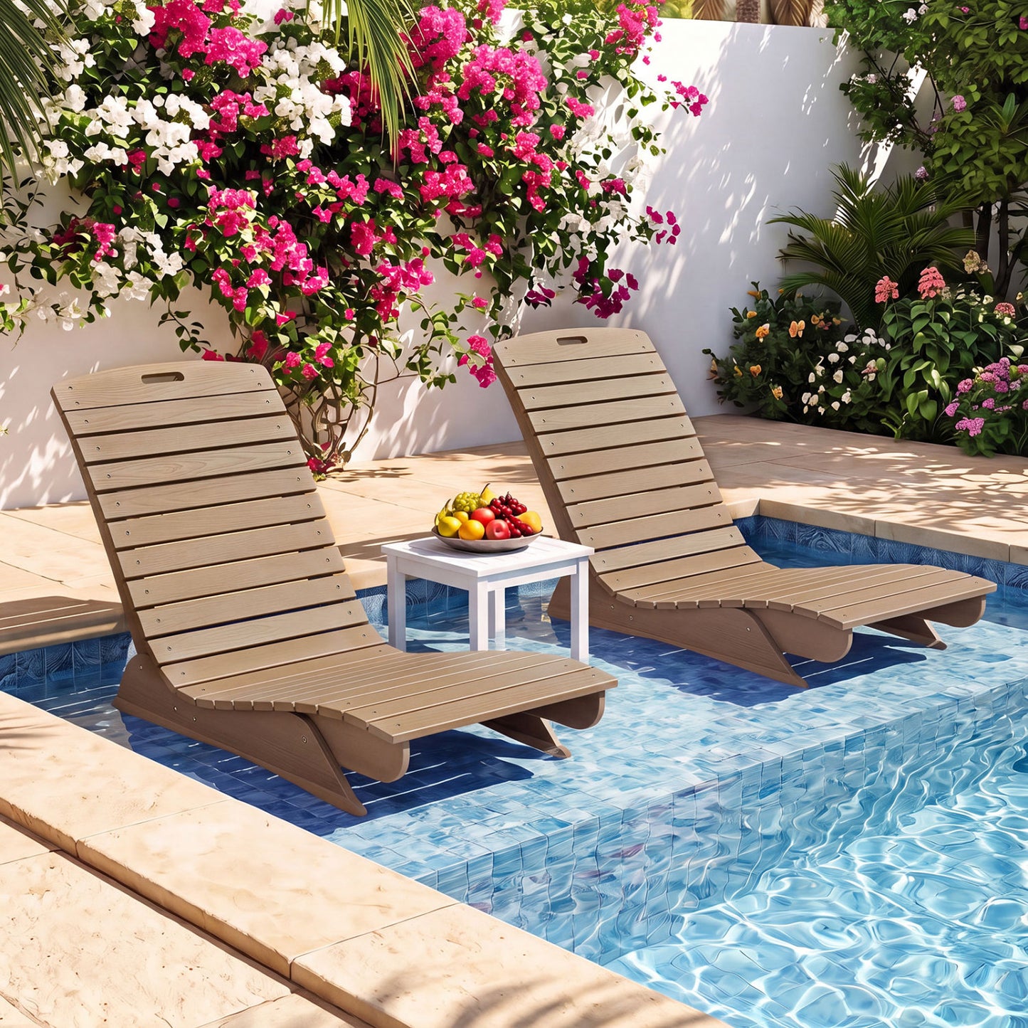 Fade-Resistant Outdoor Lounger with Contoured Shape for Deck Poolside-Brown