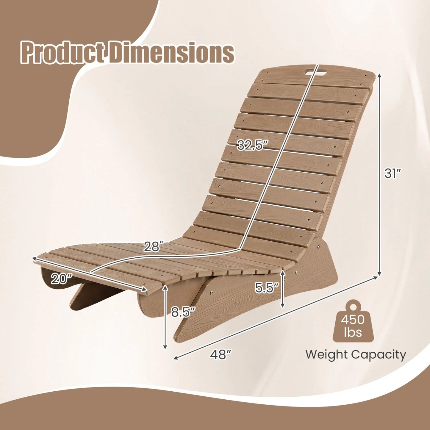 Fade-Resistant Outdoor Lounger with Contoured Shape for Deck Poolside-Brown