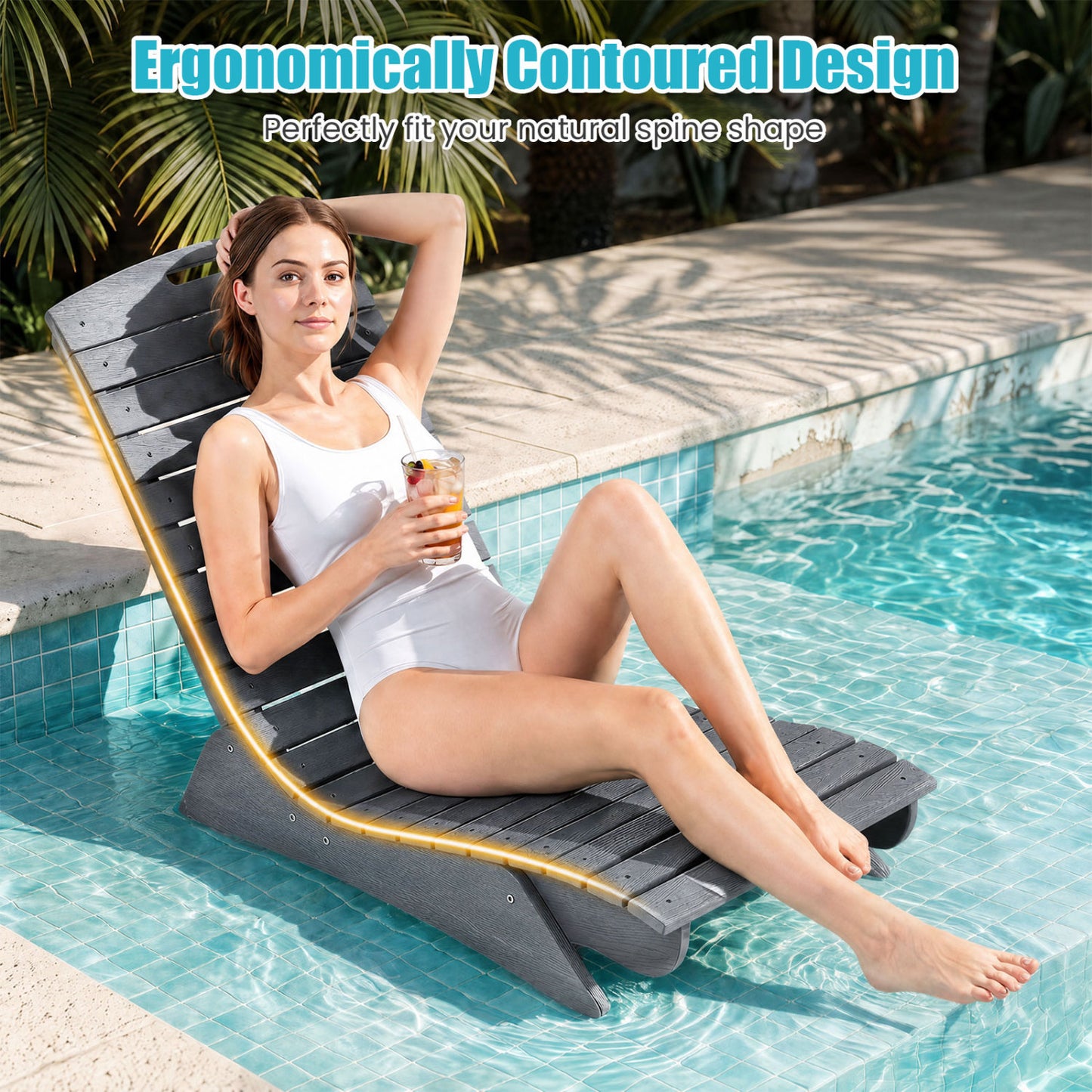 Fade-Resistant Outdoor Lounger with Contoured Shape for Deck Poolside-Brown