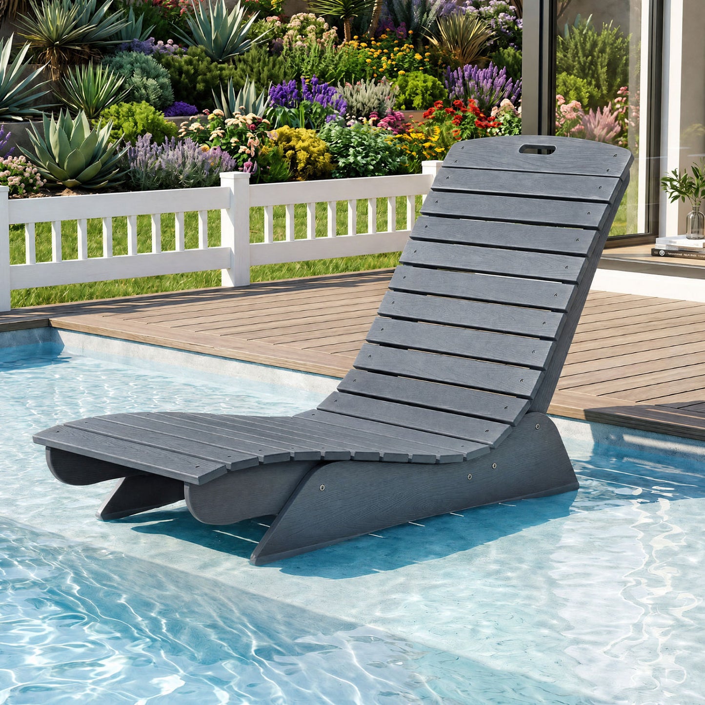 Fade-Resistant Outdoor Lounger with Contoured Shape for Deck Poolside-Brown