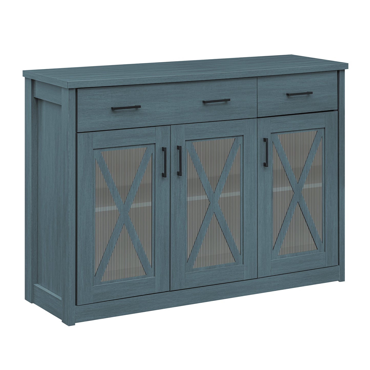 Farmhouse Buffet Sideboard 3-Door Kitchen Storage Cabinet with 2 Drawers-Brown