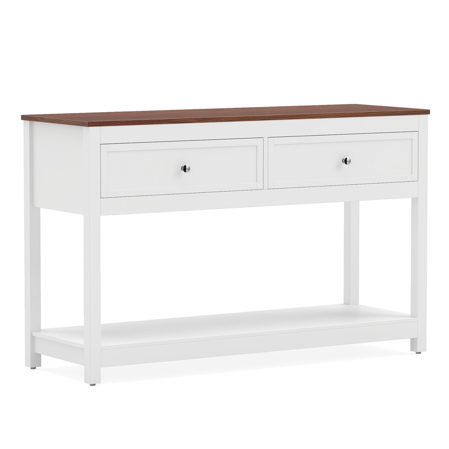 Farmhouse Console Table with 2 Drawers & Open Storage Shelf-White
