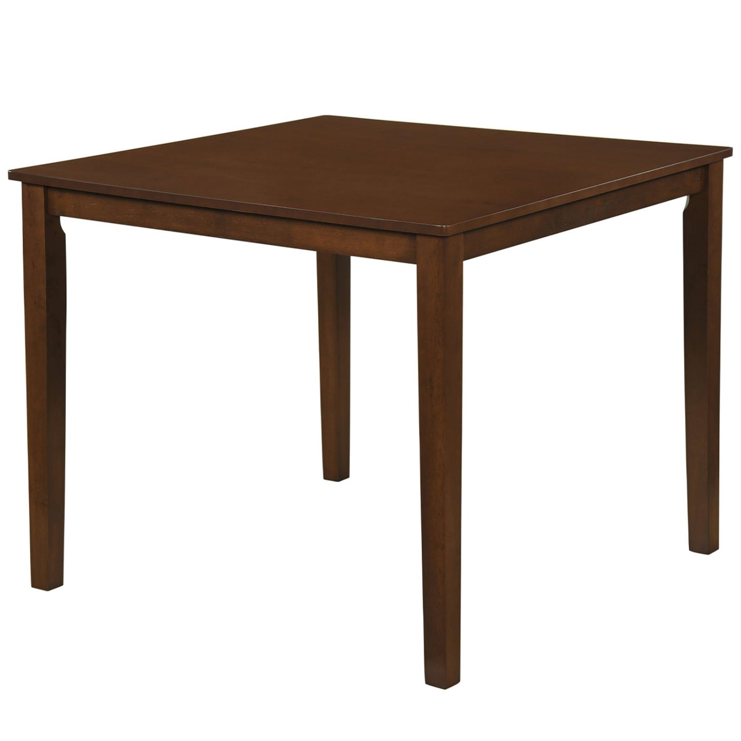 Walnut farmhouse dining table for 4, 35-inch square kitchen table with rustic design, ideal for casual dining spaces.